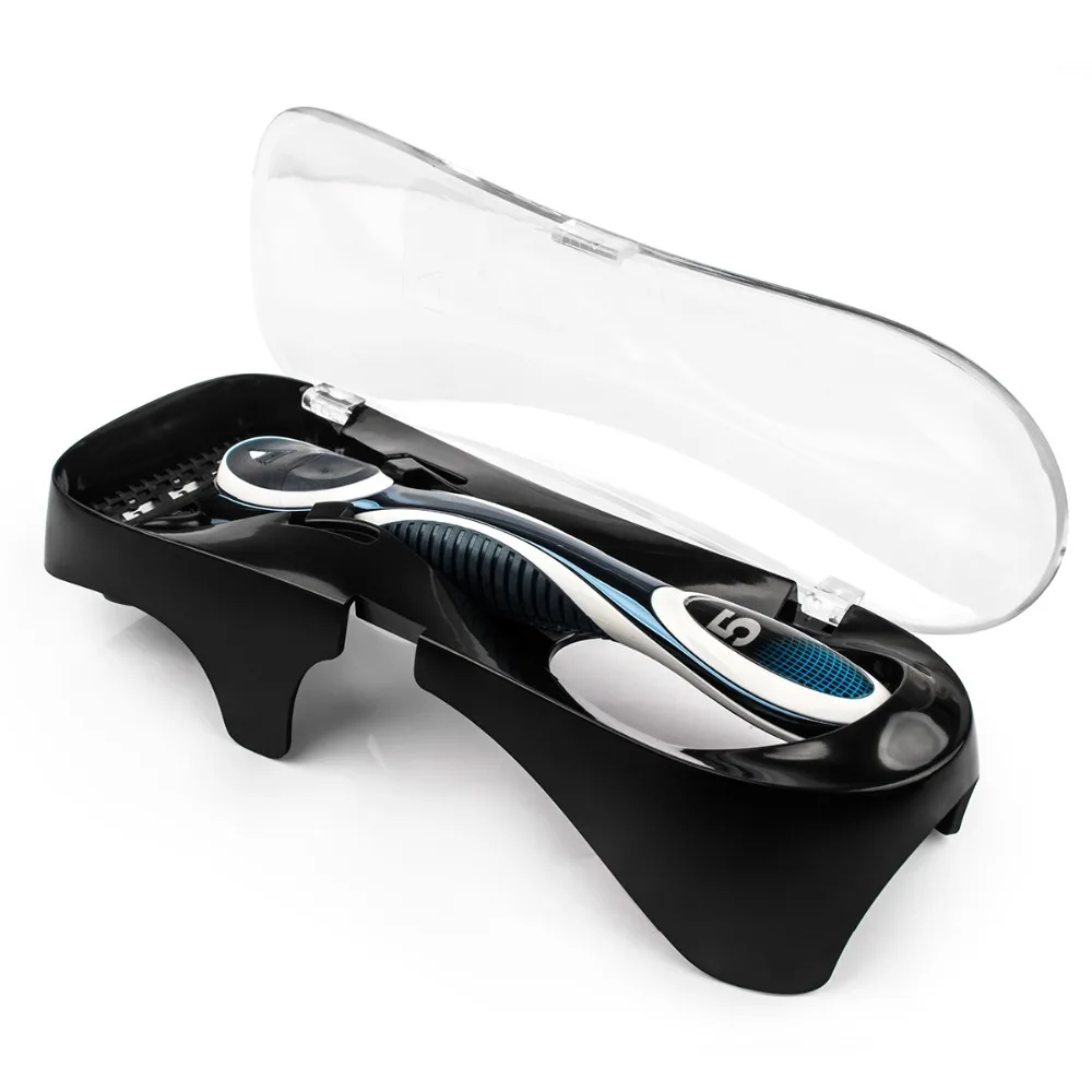 Фото Портативный дорожный держатель для бритвы Qshave, защитный чехол для ручной бритвы, подходит для бритвы Qshave, синий и черный, 1 шт. (без бритвы) №2