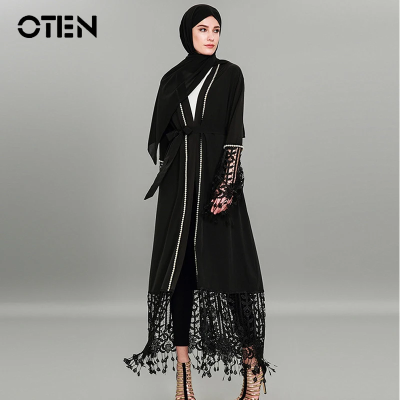 OTEN 2018 плюс размер мусульманская одежда kimonos женский длинный рукав кисточка
