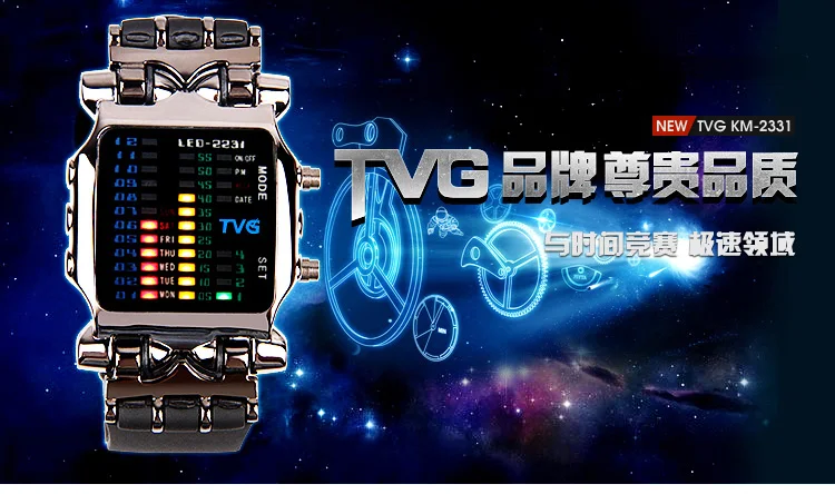 Бренд TVG резиновый ремешок водонепроницаемый крутой geek светодиодный цифровые спортивные часы черные мужские роскошные модные бинарные подарочные часы