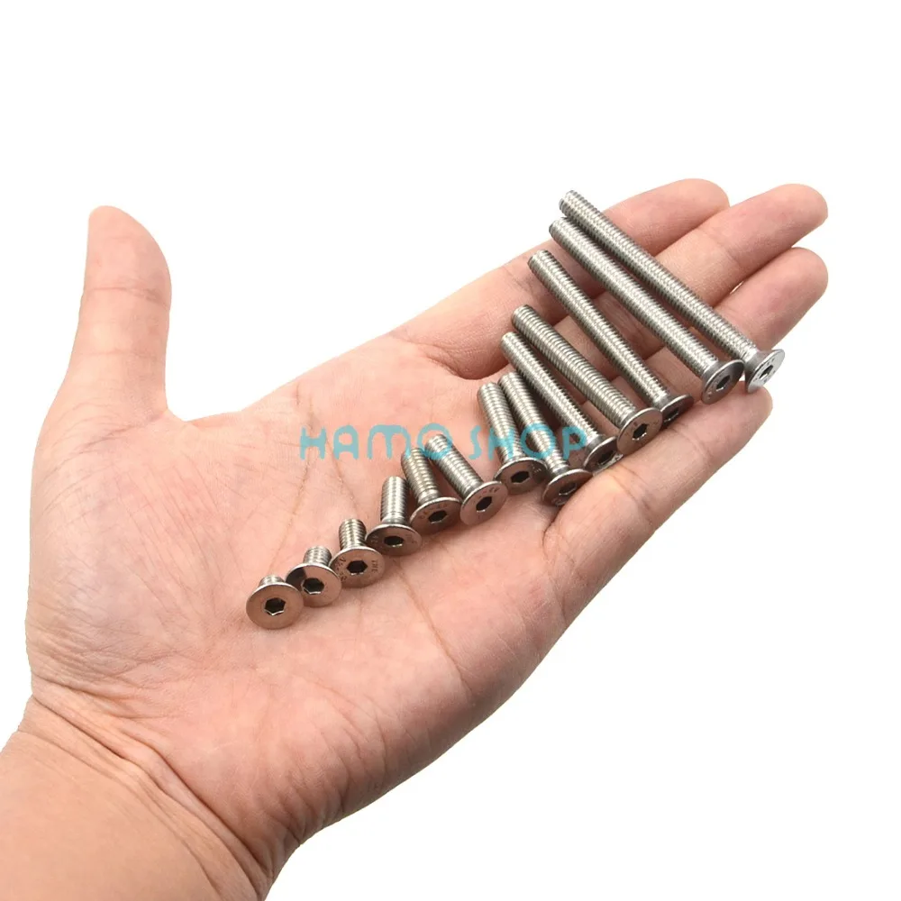 

50pcs M5 Stainless Steel Flat Countersunk Head Hexagon Thread Screws Bolts