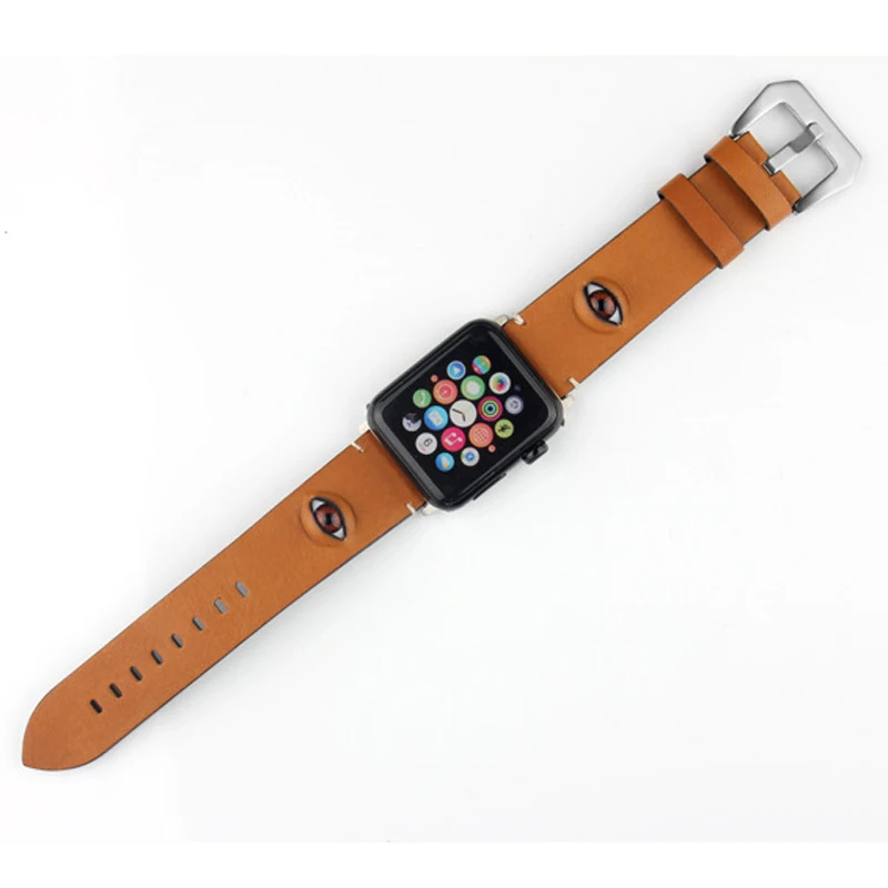 brown 3D ремешок на глаза для Apple Watch Band 38 мм 42 мм ремень из коровьей кожи браслет для Apple Watch Band 44 мм 40 мм серии 4 3 2 1 полосы - Цвет ремешка: brown
