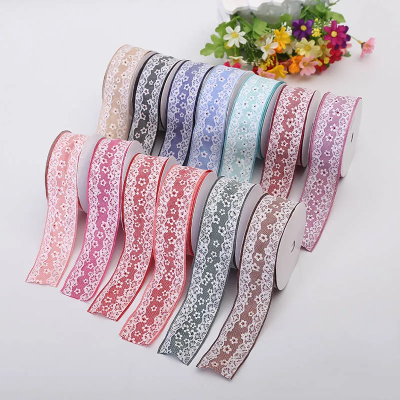 

Hot New Satin Silk Bandwidth 3.8cm Clothing Floral Lace Decorative Accessories Material Handmade Home Sewing Yarn Weaving Ribbon