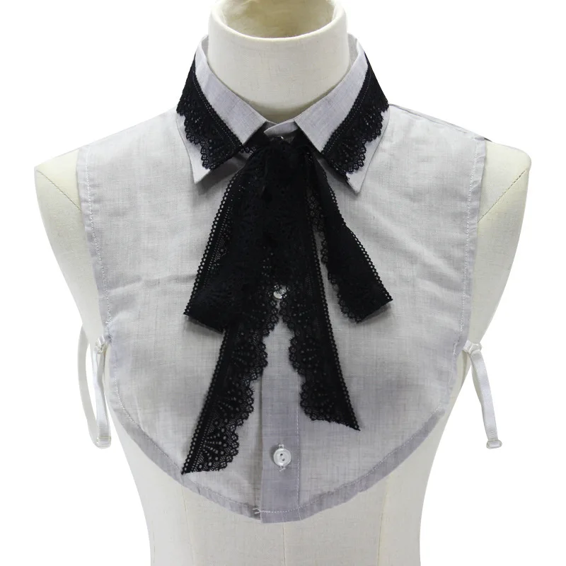 

Fashion Detachable Collars Lace bow bamboo section cotton shirt collar sweater decorative Women ribbon Crystal Pearls Cowboy
