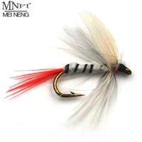 mnft 10pcs 10 white red butt may fly trout nymph flies white miller zebra fly fishing dry hook flies lures