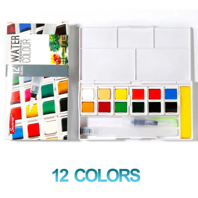 12 Colors Улучшенный многоцветной портативный дорожный твердый пигмент, набор красок с водным цветом, ручка для кистей, товары для рукоделия - Цвет: 12 Colors