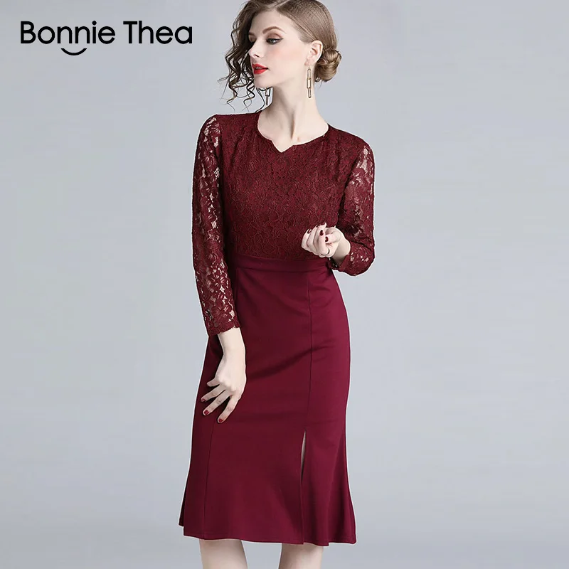 Женское Красное Кружевное Вечернее Платье Bonnie Thea Осеннее сексуальное элегантное
