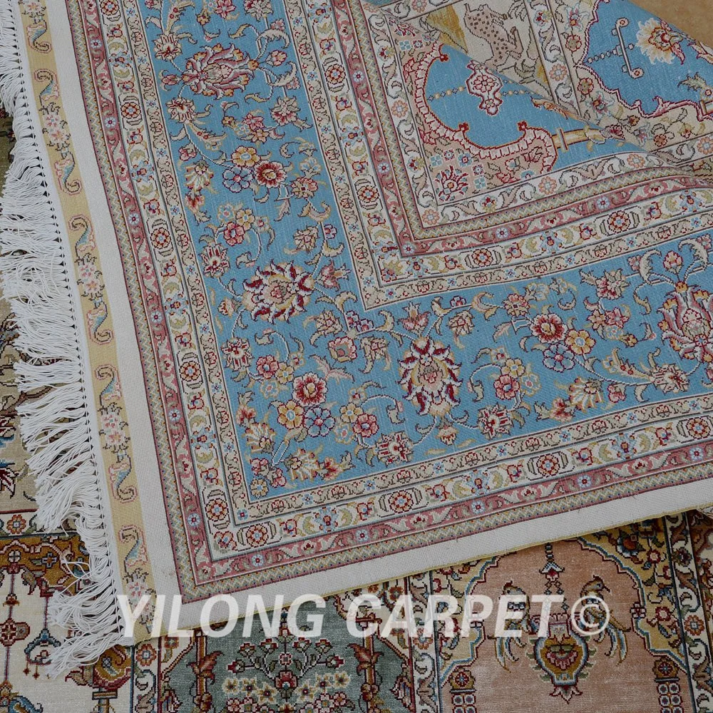 

Yilong 7'x10' Handmade four season rug large antique green Turkish handmade carpet (0312)