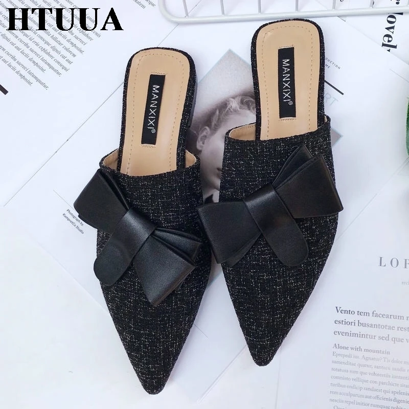 HTUUA/Новинка 2019 года тапочки с бантиком женские дышащие без застежки из пеньки