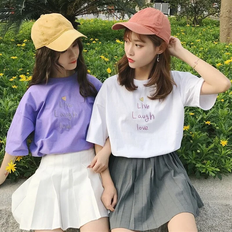 Harajuku, женская футболка с буквами, принт, забавная футболка, летняя Корейская Повседневная Свободная футболка, женские топы, одежда с коротким рукавом, футболки