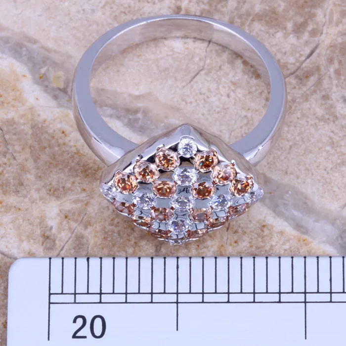 Кольцо с серебряным покрытием цвет морганит шампанского Размер 6 / 7 8 9 E209 |