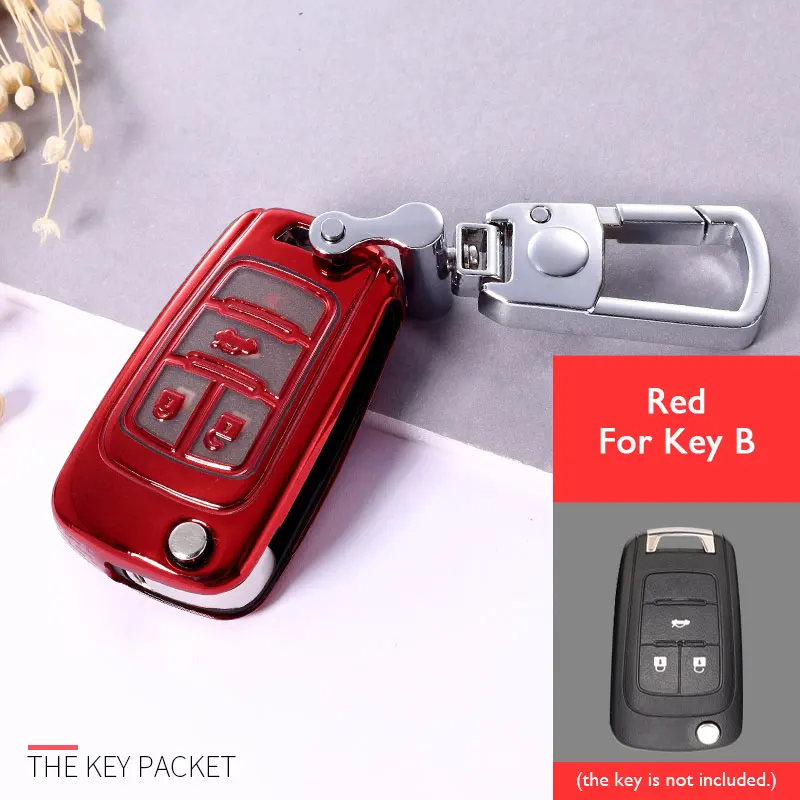 Red for Key B Автомобильный чехол для ключей, пульт дистанционного управления, брелок для Chevrolet Cruze Equinox Impala Malibu Sonic/Buick Cascada Encore LaCrosse Regal Verano - Название цвета: Red for Key B