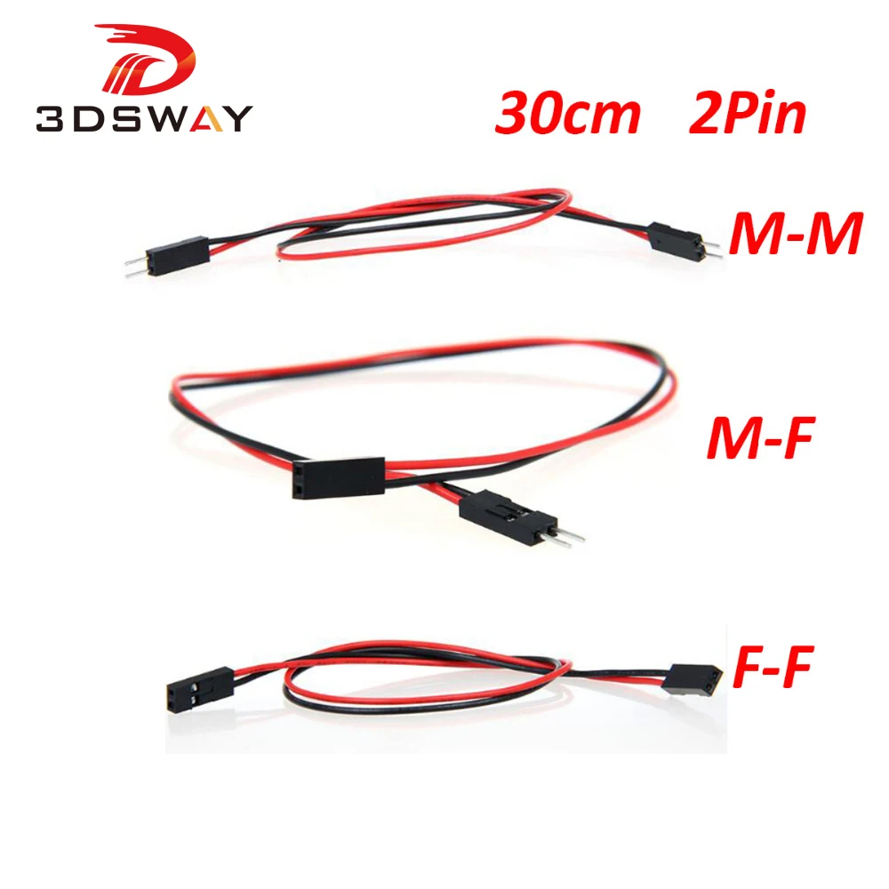 

3DSWAY 50pcs/lot DuPont Cables 30cm 2pin Breadboard Jumper Wires Cables M-M Male to Female F-F for Electronic DIY Starter Kits