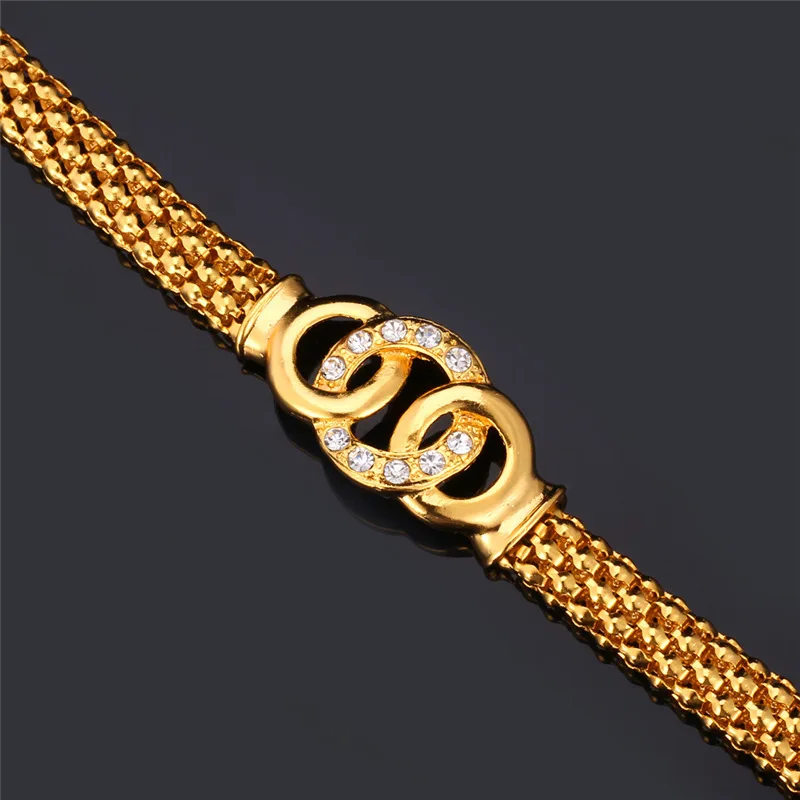 U7 Золотой Цвет Браслет Ювелирные Украшения Оптом Стразы Цепи Манжет Браслеты Для