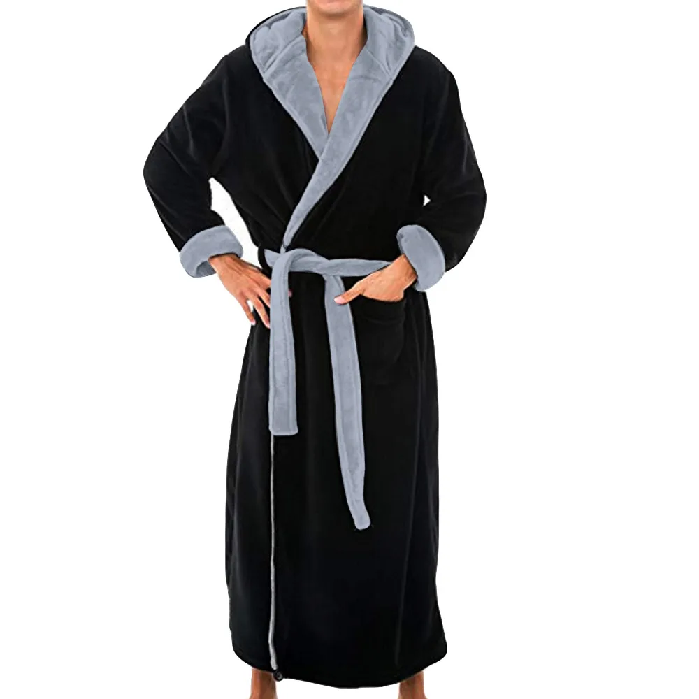 Men Winter plus size 5XL Lengthened Coralline Robe Thermal Plush Shawl Bathrobe Long Sleeve Underwear Warme Kleding Set #C | Мужская