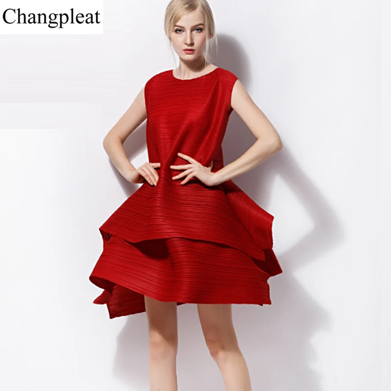 Платье пачка Changpleat плиссированное платье без рукавов с О образным вырезом