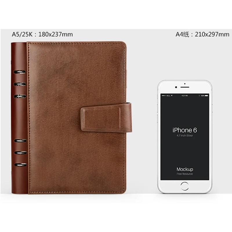 

Logo Customize Notebook Genuine Leather Writing Pads Spiral Diary A5 Travelers Office Binder Magnet Button Planner