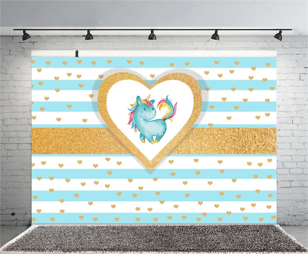 Laeacco Love Heart Pattern Unicorn Baby Birthday Party Photography Backgrounds Custom Photographic Backdrops For Photo Studio |