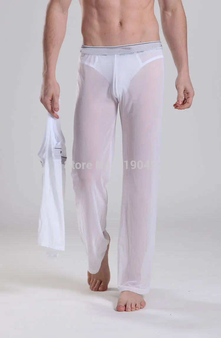 Мужские прозрачные сетчатые длинные брюки черные белые Размеры M L XL | Мужская