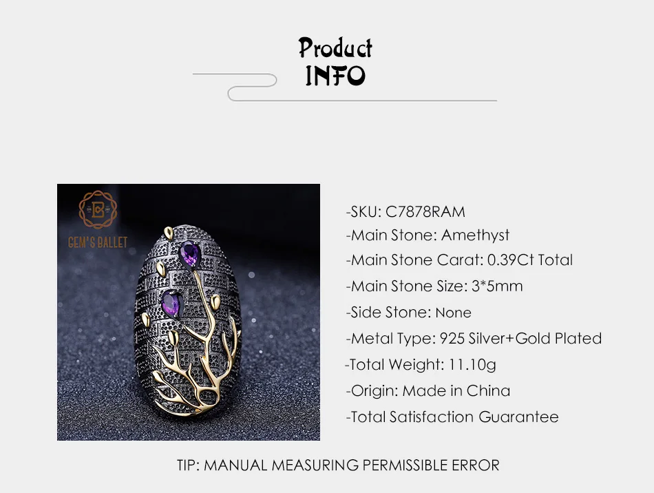Ювелирное балетное кольцо 0.39Ct, натуральный аметист, драгоценные камни, кольцо на палец, 925 пробы, серебро,, ручная работа, филиал, кольца для женщин, бижутерия
