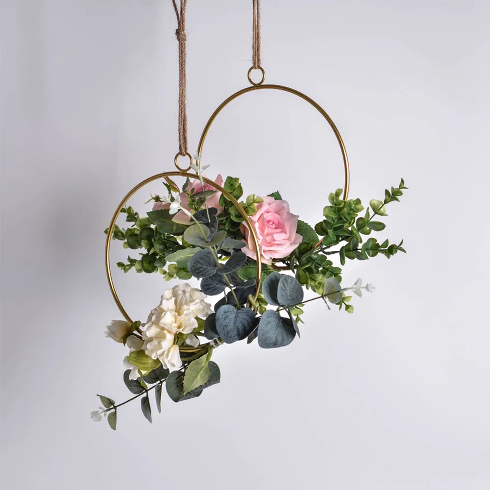 1PCS creative wall hangings home hemp rope ornaments artificial flower decoration wrought iron pendant | Дом и сад