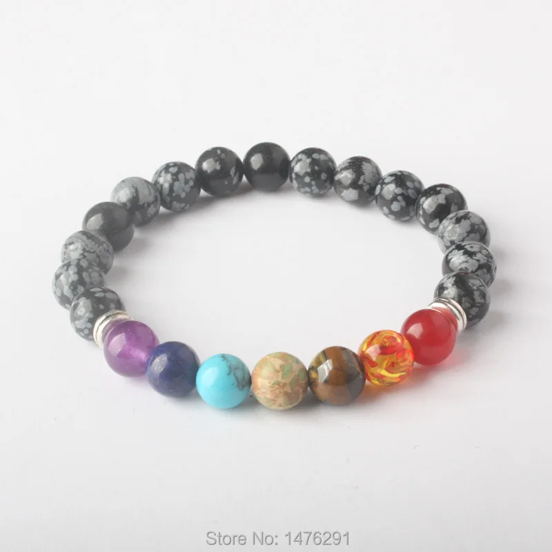 8x8MM Mix 7 Color Bracelets Rose Crystal Volcanic Snowy obsidian Beads Chakra Healing Bracelet For Men Women Prayer Stones 7&quotL |