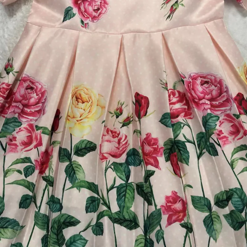 2019 Spring Autumn New Pretty Girl Dress Flower Pleated Satin Short-sleeved Print Dresses Girls Children Party | Детская одежда и