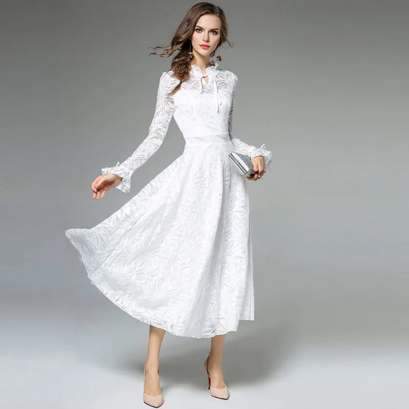 Willstage длинное белое кружевное платье женское Сетчатое жаккардовое