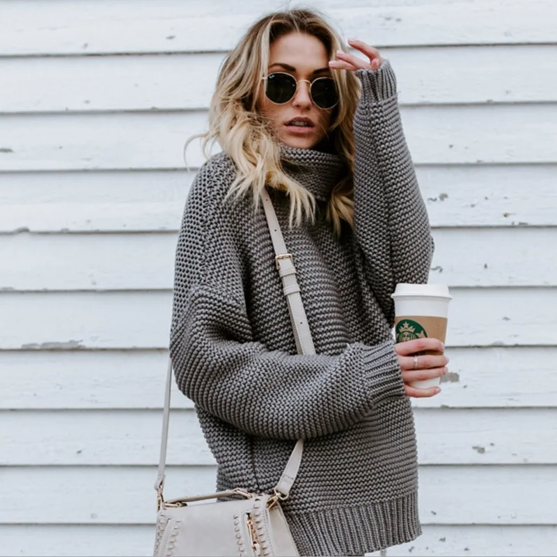 2018 Loose Sweater Mujer Autumn Winter Green Turtleneck Women Pullover Knitted Long Sleeve Sweaters and Pullovers | Женская одежда