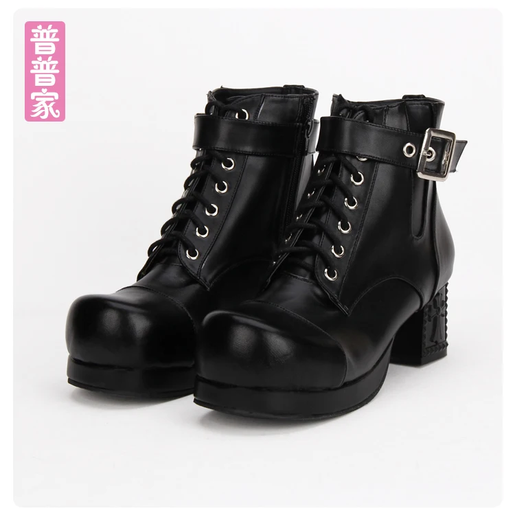 

Princess sweet punk shoes Locomotive boots of autumn and winter lolita punk Short boots and frenulum adornment shoes pu8580