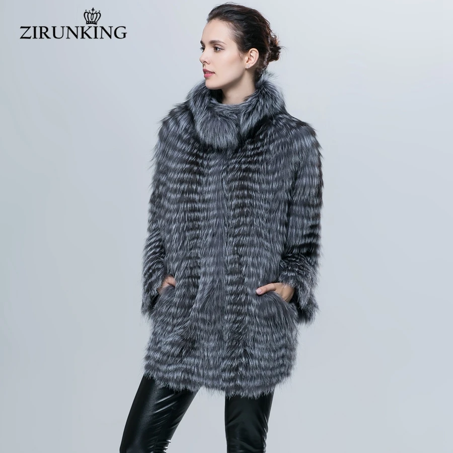 ZIRUNKING осень зима модная женская куртка с рукавами «летучая мышь» из натуральной чернобурки пальто с мехом в полоску стиль ZC1623
