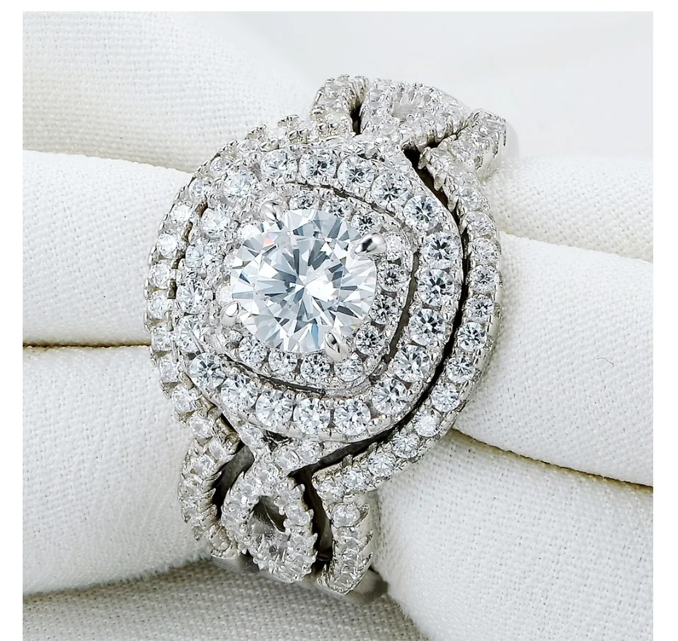 Newshe 3 шт 925 пробы серебряные обручальные кольца для женщин 2.1Ct AAA CZ обручальное кольцо набор классические ювелирные изделия Размер 5-12