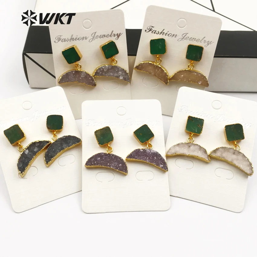 Изящная серьга в форме полумесяца с мозаикой из дразы инкрустированная