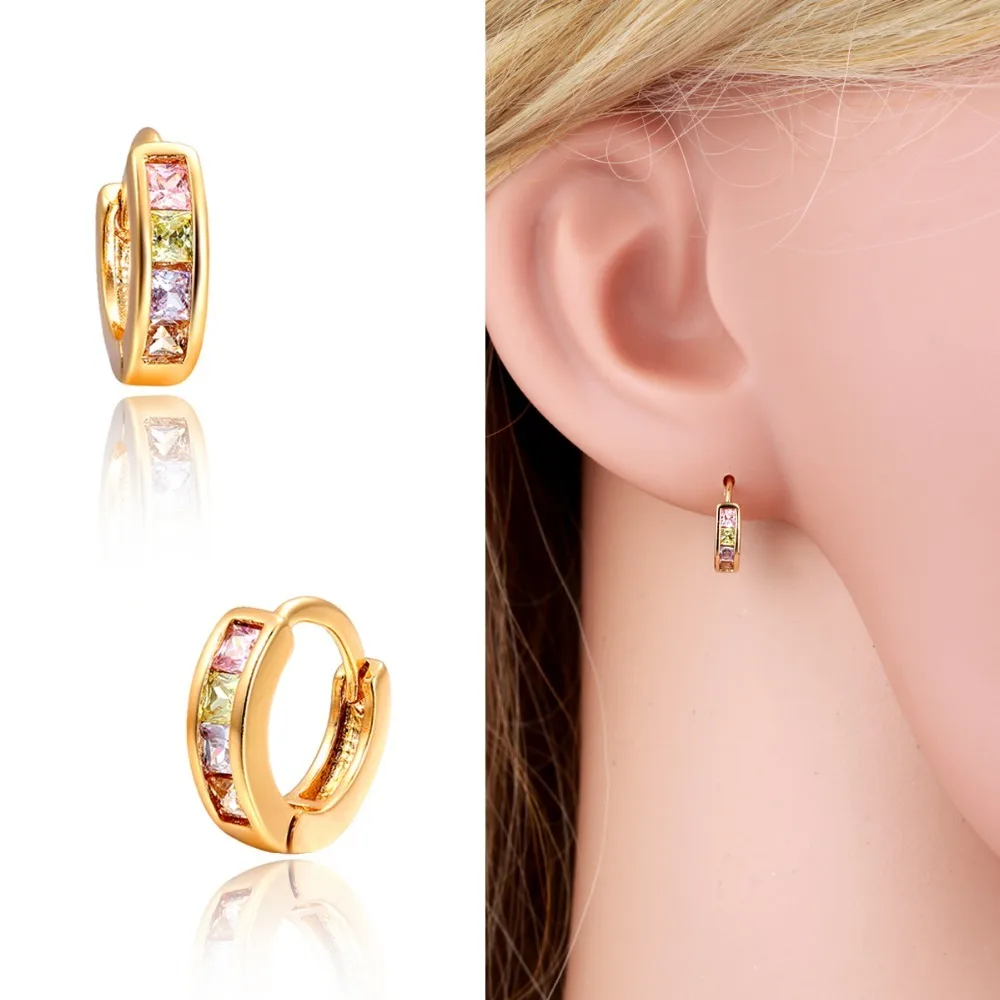 Серьги кольца золотого цвета 4 с маленькими кругами для девочек и