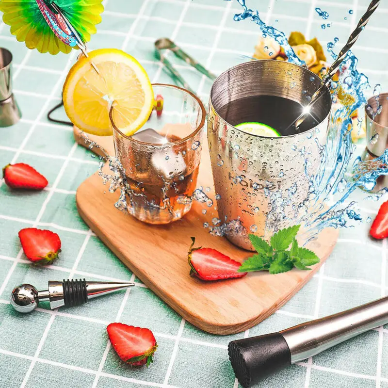 22Pcs/Set Stainless Steel Cocktail Shaker Set Drinks Strainer Bottle Opener Maker Mixer Spoon Measure Cup Bar Beginner Tool Kit