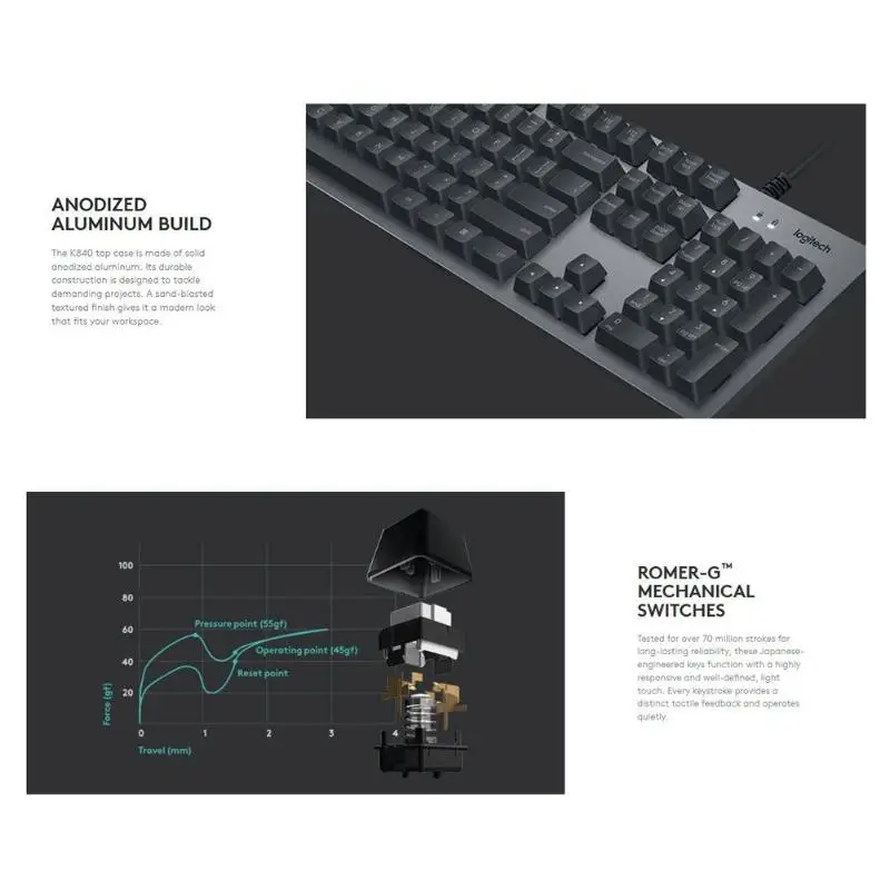 Logitech K840 клавиатура 104 клавиши USB Проводная Romer G эргономичная механическая