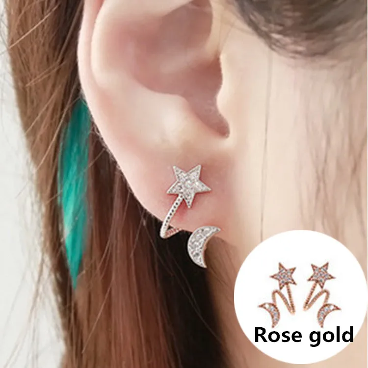 Rose gold Ziris Lotus Кристалл куртка цветок серьги стержня для Для женщин FashionJewelry Двусторонняя цвета: золотистый, серебристый позолоченные серьги - Окраска металла: Rose gold