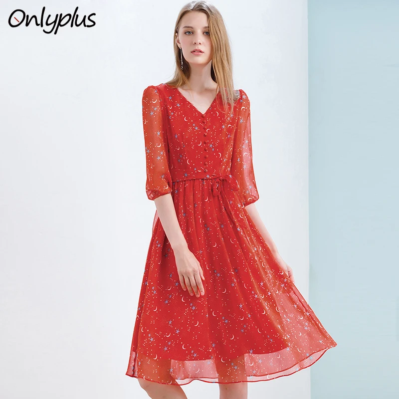 Женское шифоновое платье Onlyplus красное приталенное элегантное для вечерние с