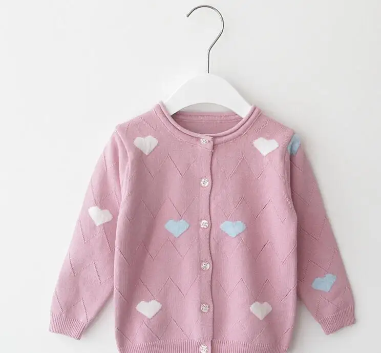 light pink Rlyaeiz/ г.; свитер для маленьких девочек; Модный ажурный кардиган; свитер; сезон весна-осень; Хлопковые вязаные свитера с длинными рукавами и сердечками для девочек - Цвет: light pink