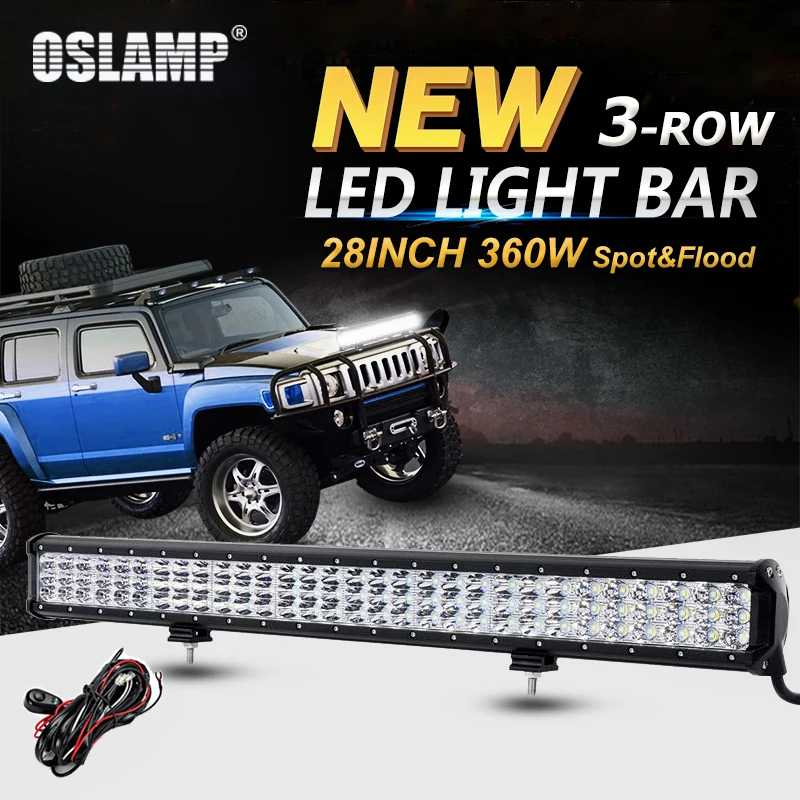 Oslamp 3 ряда 360 Вт 28 дюймов светодиодный рабочий свет бар внедорожный 4x4 LED