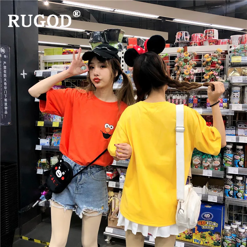 RUGOD новинка 2019 модная футболка с мультяшным гротеском свободная хлопковая