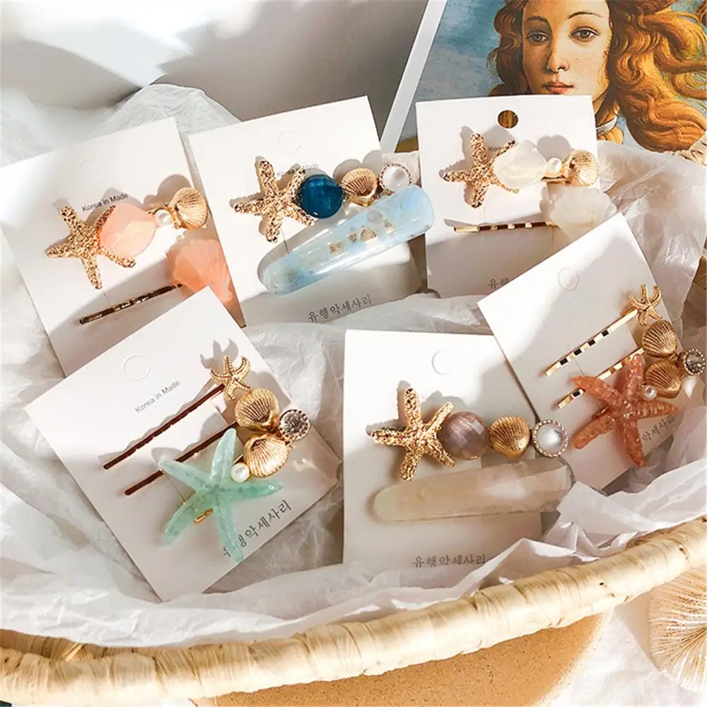 2/3Pcs/Set Ins Starfish Shell Hairpin Barrettes Headwear Hair Grip Girls Hair Clip Hair Accessories