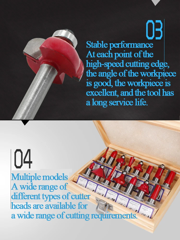 15pcs 1/4 Woodworking Milling Cutter Set of Trimming Machine Tool Milling Cutter Router bit set Shank Tungsten Carbide 6.35mm