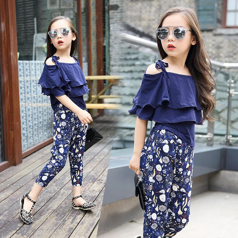 Girls Floral Clothing Sets Tiered Tops+Pants Soft Summer Suit Outfits for 6 8 10 Big Clothes in Beach Holiday Party | Мать и ребенок - Фото №1