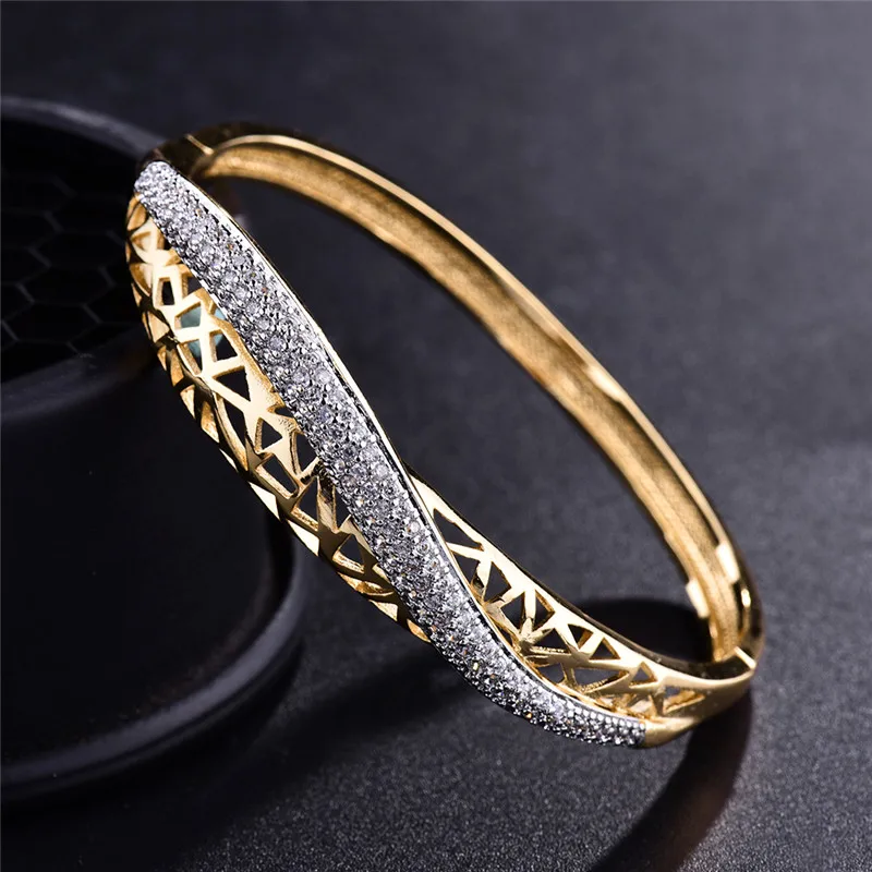 BUDONG модный браслет Huggie для женщин, Серебряный/золотой цвет, nfinity Pulsera, Кристалл циркония, свадебные украшения Z017