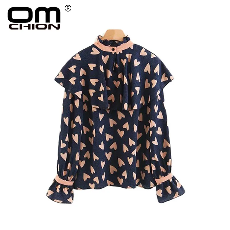OMCHION новинка весны с принтом в виде сердца оборками Blusas Mujer длинным рукавом