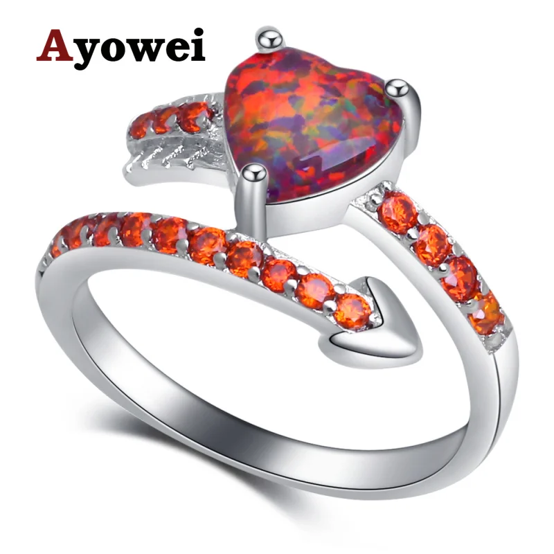 Женское серебряное кольцо Ayowei с двойным дизайном оранжевым кристаллом белым