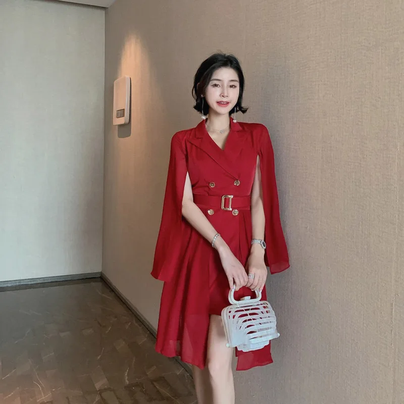New Summer Notched Collar Elegant High Quality Women Dress Chiffon Patchwork Dresses Office Sexy Party Vintage Vestidos | Женская одежда