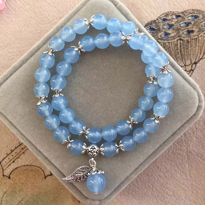 Женский браслет с кристаллами голубой розовый Круглый 8 мм|crystal bracelet|pink crystal