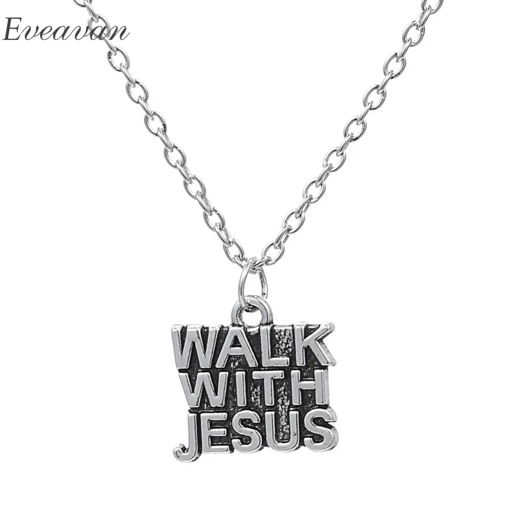 EUEAVAN 15 шт. религиозная надпись с гравировкой кулон ожерелье надписью Walk With Jesus | Отзывы и видеообзор