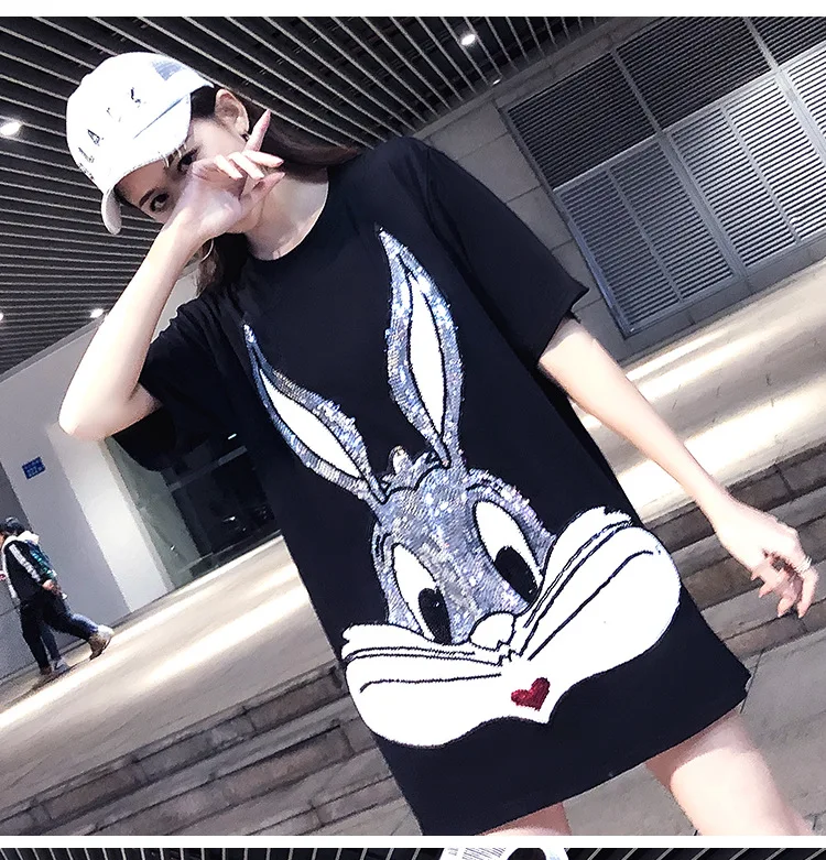 Харадзюку женские рубашки Bugs Bunny Sequin уличная хлопковая Высококачественная Корейская одежда повседневные длинные женские рубашки